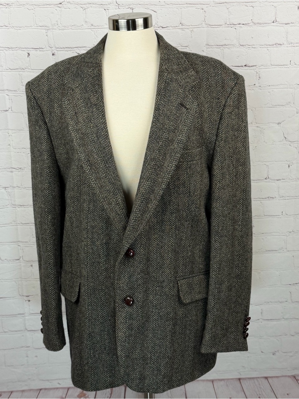 Robert Stock Tweed Herringbone Sport Coat Variegated Browns 42R Academia